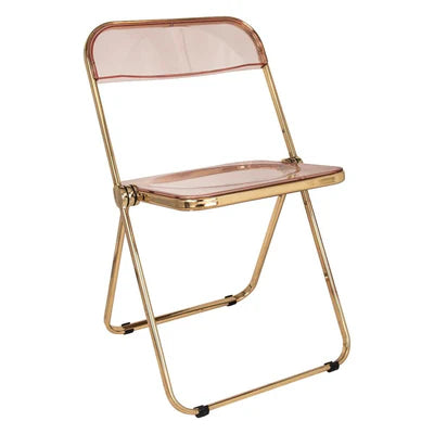 LeisureMod Lawrence Acrylic Folding Chair with Gold Metal Frame