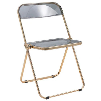 LeisureMod Lawrence Acrylic Folding Chair with Gold Metal Frame