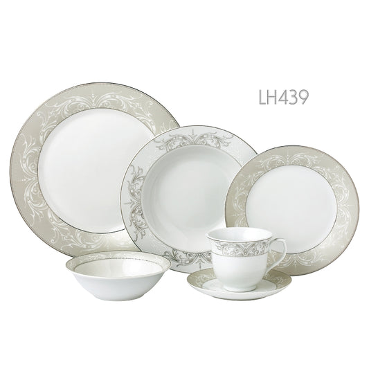 -OLYMPIA-24 PIECE SILVER BORDER PORCELAIN DINNERWARE SET-SERVICE FOR 4