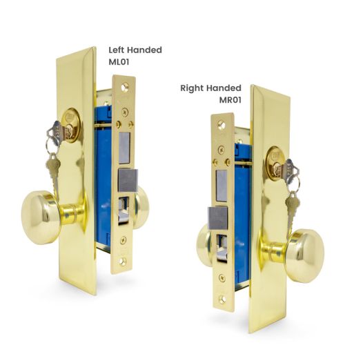 Mortise Keyed Door Lock Set-Brass Finish-2-1/2" Backset-2 SC1 Keys