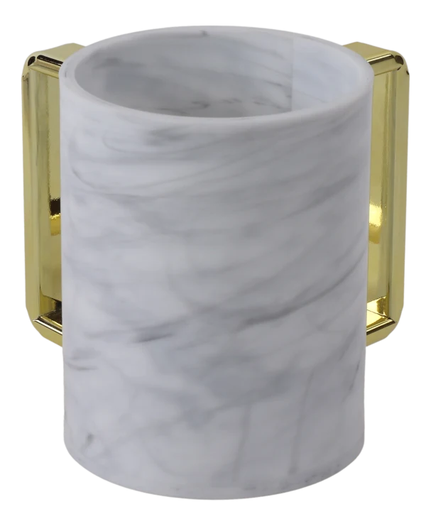 Marble Acrylic Wash Cup With Gold Handles