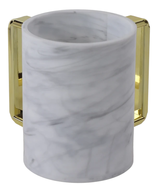 Marble Acrylic Wash Cup With Gold Handles