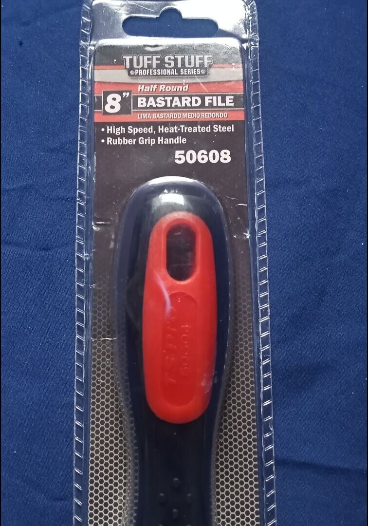 8" HALF ROUND BASTARD FILE RUBBER GRIP HANDLE CARD