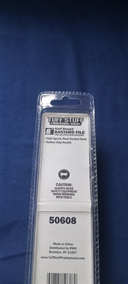 8" HALF ROUND BASTARD FILE RUBBER GRIP HANDLE CARD