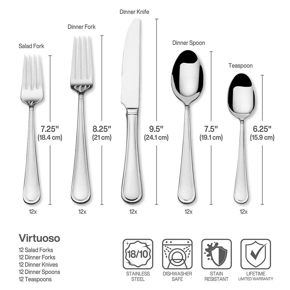 Mikasa, Virtuoso Mirror, 65 Piece Flatware Set, Service for 12, 18/10 Stainless Steel