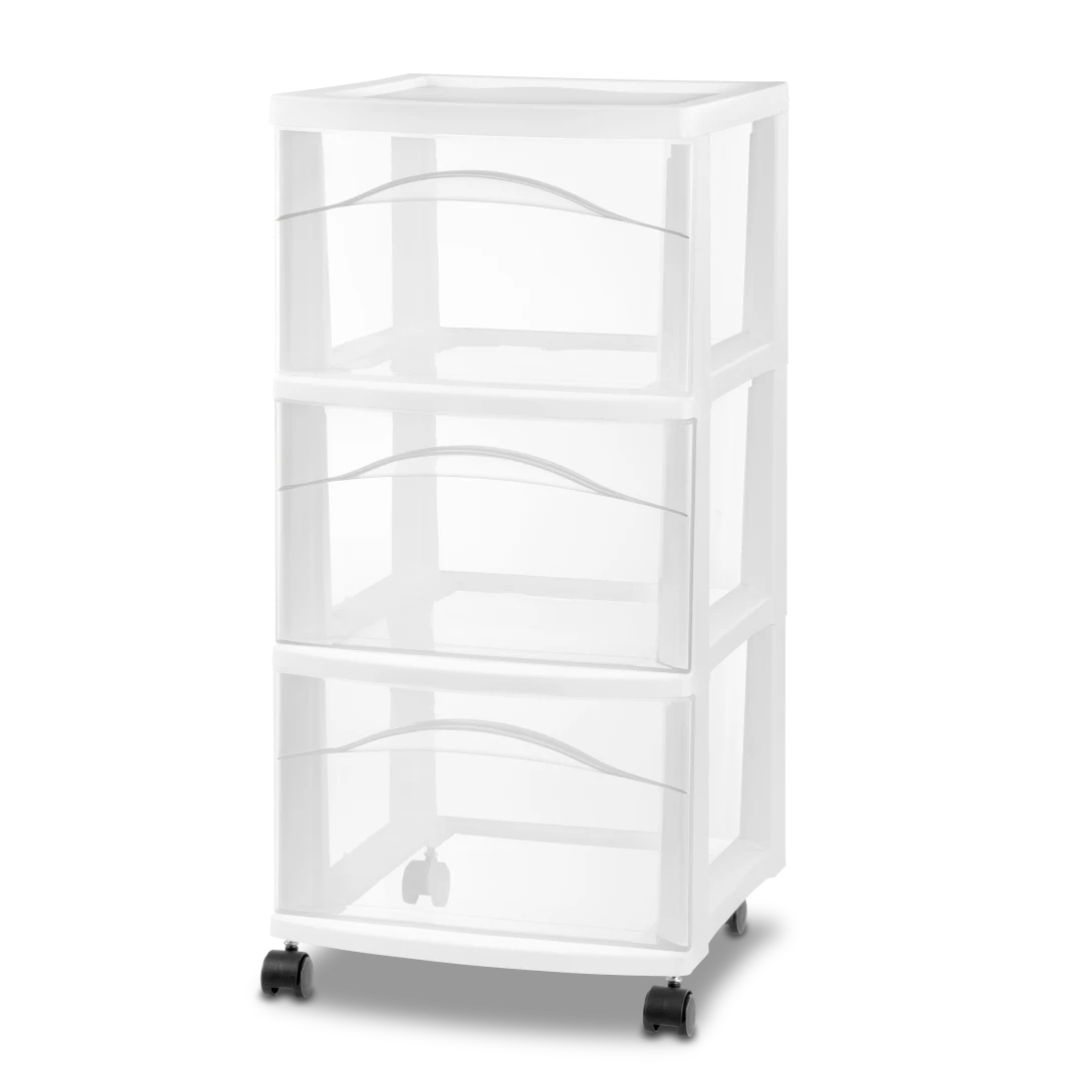 Sterilite 3 drawer White Drawer Cart 24.5 in. H X 12.625 in. W X 14.625 in. D