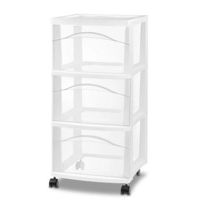 Sterilite 3 drawer White Drawer Cart 24.5 in. H X 12.625 in. W X 14.625 in. D