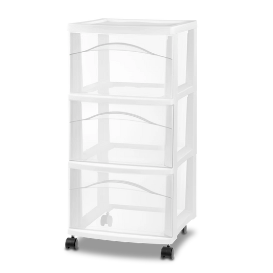 Sterilite 3 drawer White Drawer Cart 24.5 in. H X 12.625 in. W X 14.625 in. D