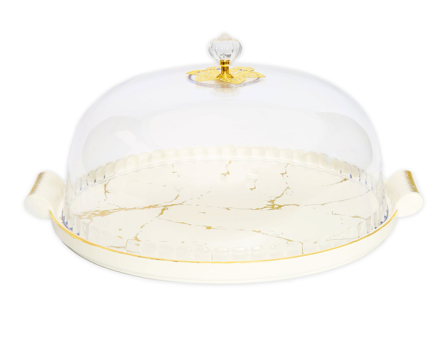 Vivience White Porcelain Cake Dome with Gold Design