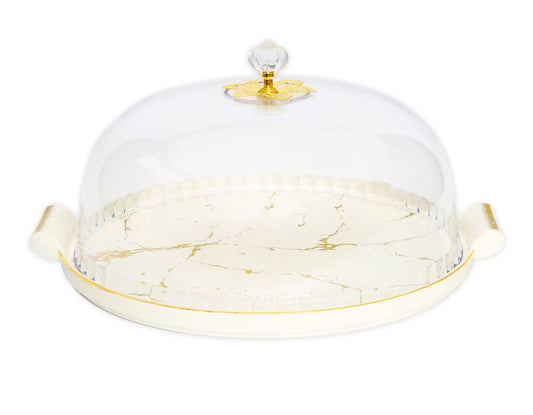 Vivience White Porcelain Cake Dome with Gold Design